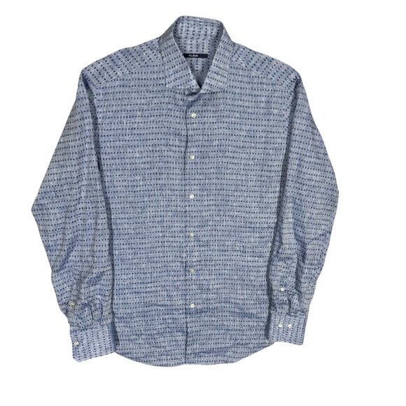 Pal Zileri 100% Linen Dress Shirt Made in Italy Long Sleeve Dot 42 16 1/2 Large - Picture 1 of 9